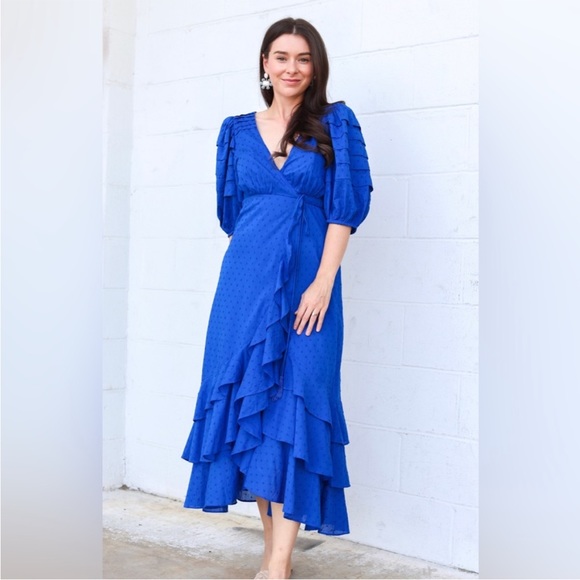 NWT Farm Rio Blue Ruffle Wrap Dress Size S - Picture 4 of 10